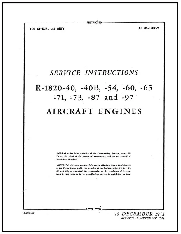 Wright Aeronautical R-1820-40 Series 1943 Maintenance Instructions (02-35Gc-2) 1