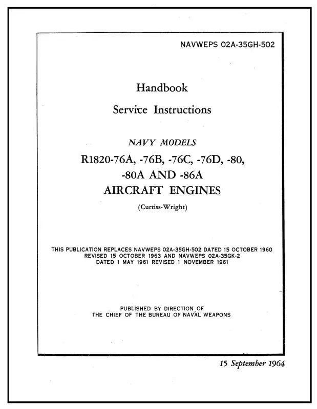 Wright Aeronautical R-1820-76A,B,C,D, -80,A&-86A Maintenance Instructions (02A-35Gh-502) 1