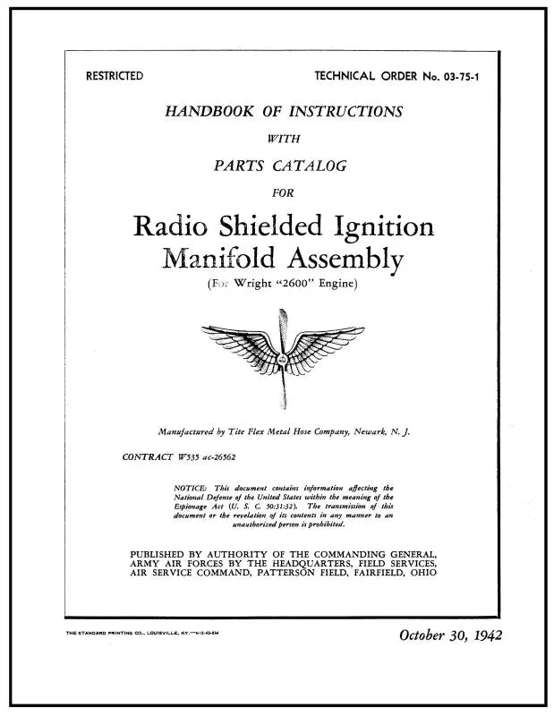 Wright Aeronautical R-2600 1942 Handbook Of Instructions With Parts Catalog (03-75-1) 1
