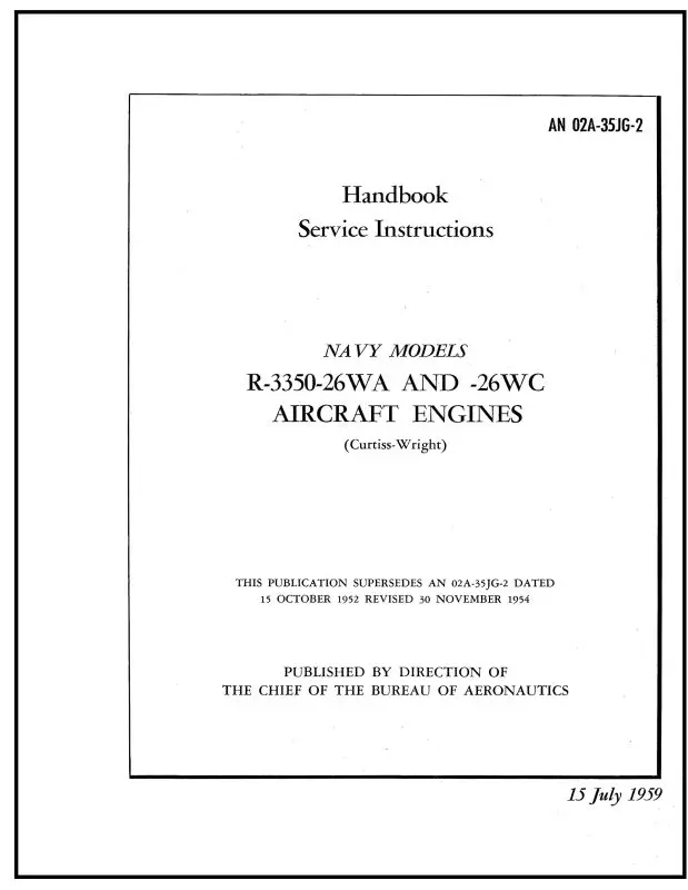 Wright Aeronautical R3350-26Wa, -26Wc Maintenance Instructions (02A-35Jg-2) 1
