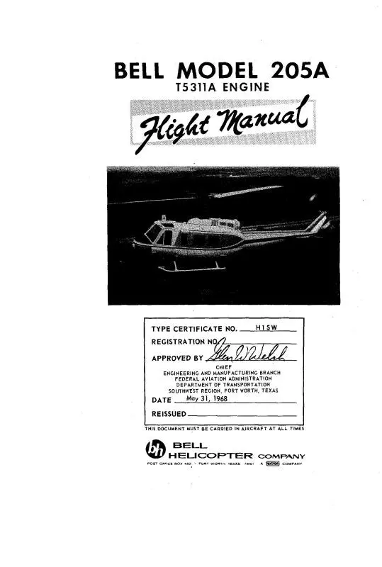 Bell Helicopter Model 205A T5311a Engine Flight Manual 1