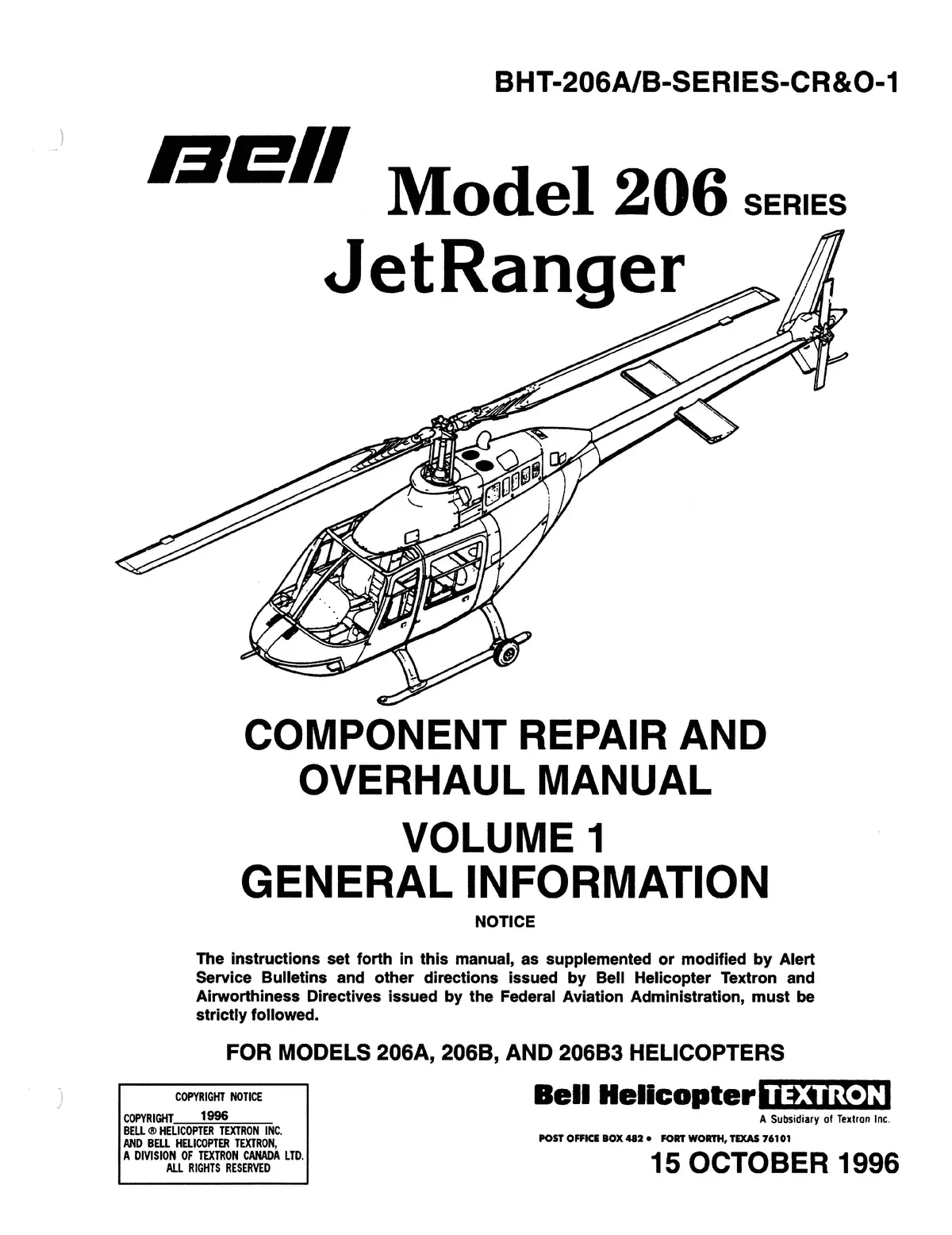 Bell Helicopter 206A,B,B3 1996 Component Repair And Overhaul Manual 1