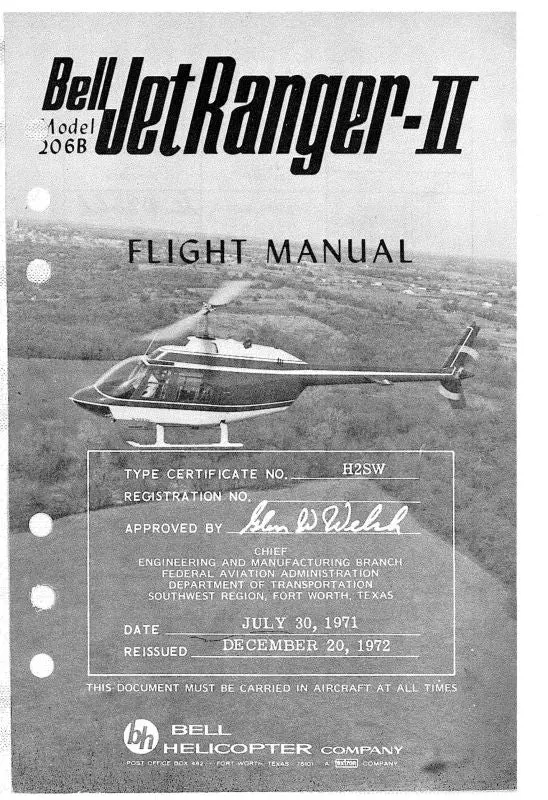 Bell Helicopter 206B Bell Jet Ranger Ii Flight Manual 1
