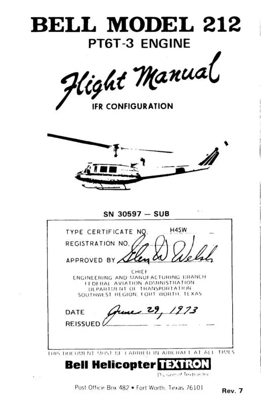 Bell Helicopter Model 212 Pt6t-3 Engine Flight Manual 1
