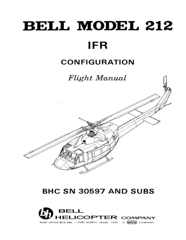 Bell Helicopter Model 212 Ifr Configuration Flight Manual 1
