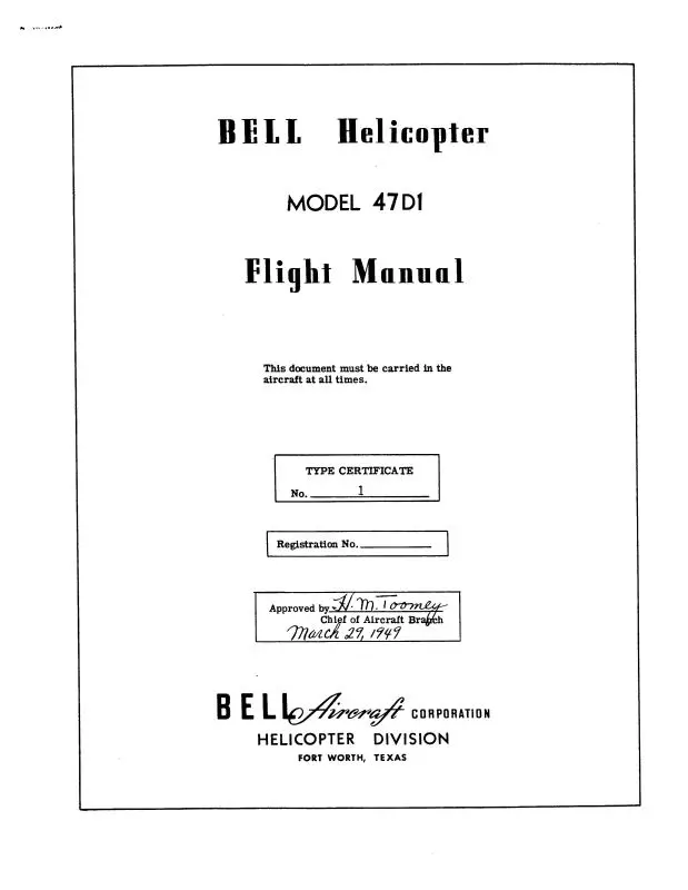 Bell Helicopter 47D-1,Bell Helicopter Flight Manual 1
