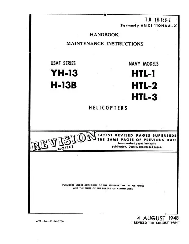 Bell Helicopter H-13B,Yh-13,Htl-1,2,3 1948 Maintenance Instructions 1