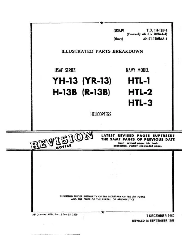 Bell Helicopter H-13B,Yh-13,Htl-1,2,3 1950 Illustrated Parts Breakdown 1