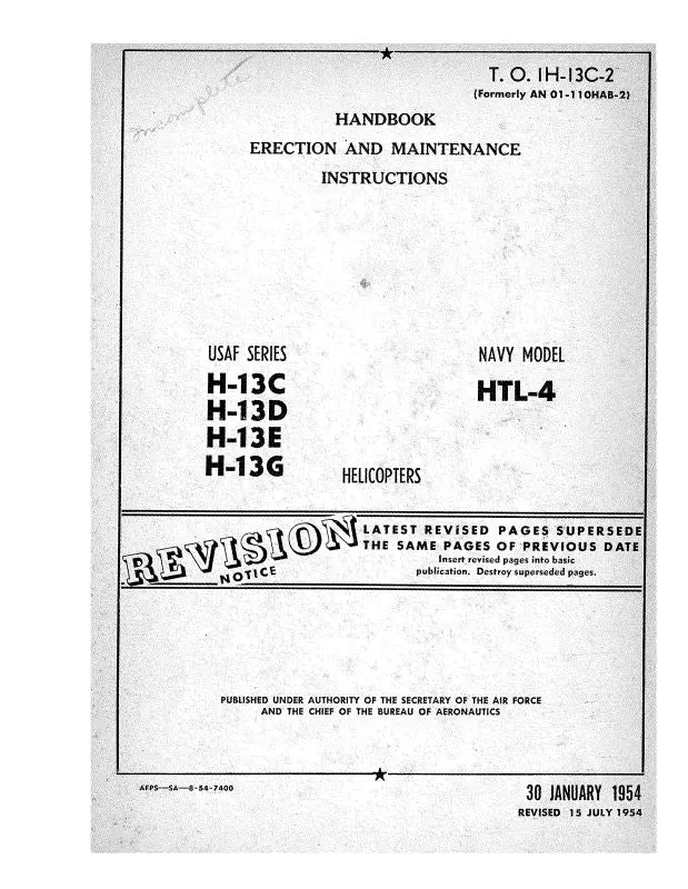 Bell Helicopter H-13C,D,E,G & Htl-4 1954 Erection & Maintenance Instructions 1