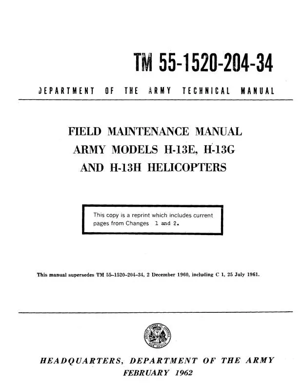 Bell Helicopter H-13E,G,&H 1962 Field Maintenance Manual 1