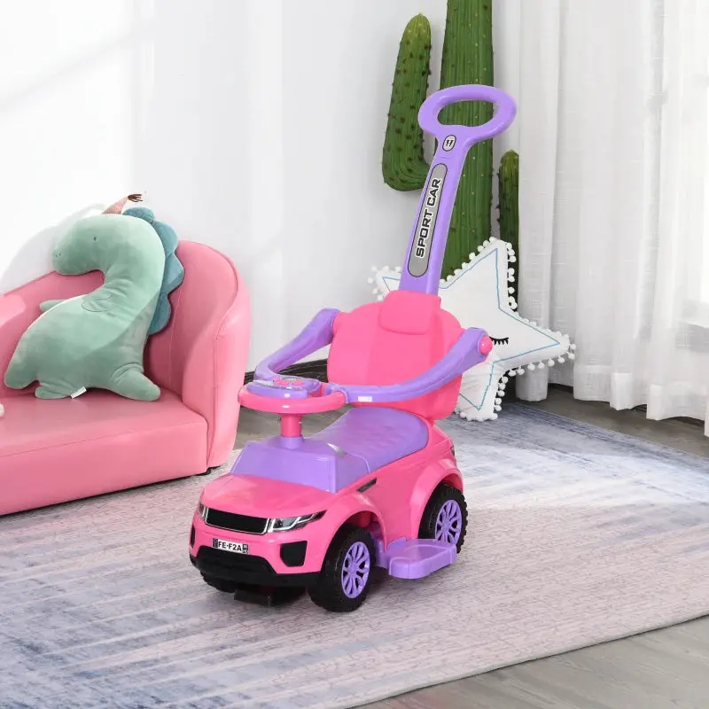 2 In 1 Kid Ride On Push Car Stroller Sliding Ride On Car With Horn Music Light Function Secure Bar Ride On Toy For Boy Girl Toddlers 1-3 Years Old Pink 9983 1