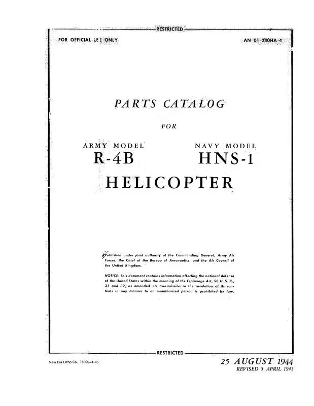 Bell Helicopter R-4B & Hns-1 1944 Parts Catalog 1