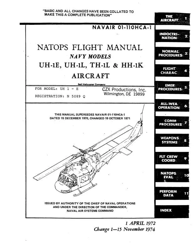 Bell Helicopter Uh-1E-1L,Th-1L & Hh-1K1972 Natops Flight Manual 1