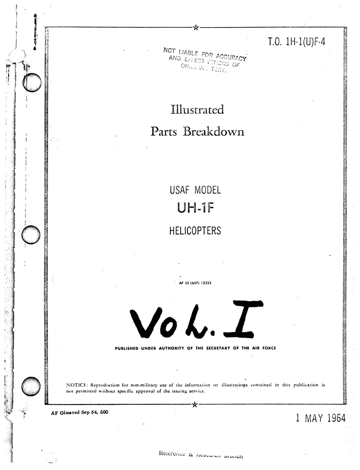 Bell Helicopter Uh-1F 1964 Illustrated Parts Breakdown T.O. 1H-1(U)F-4 1
