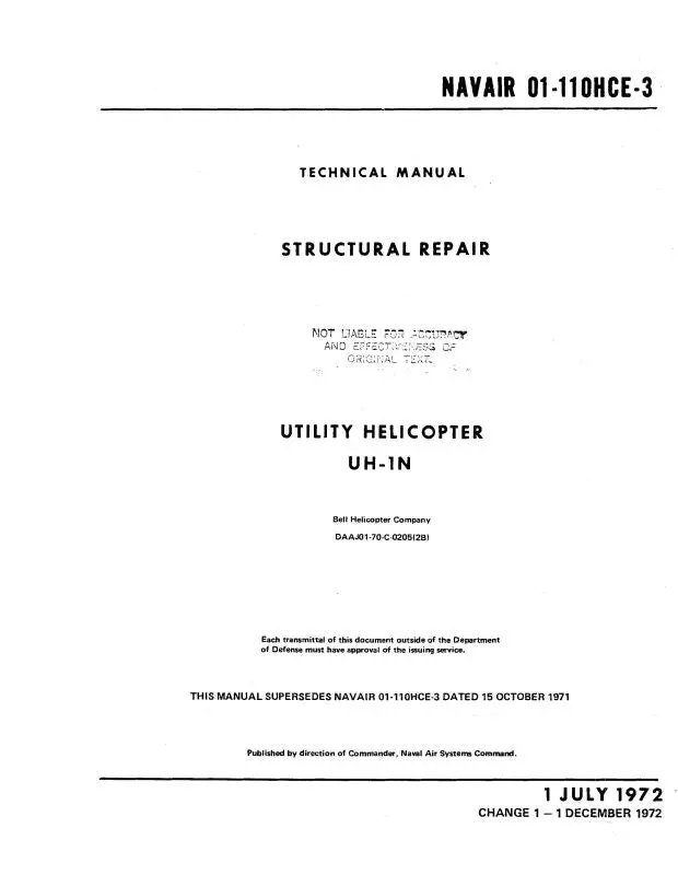 Bell Helicopter Uh-1N 1972 Structural Repair Manual 1
