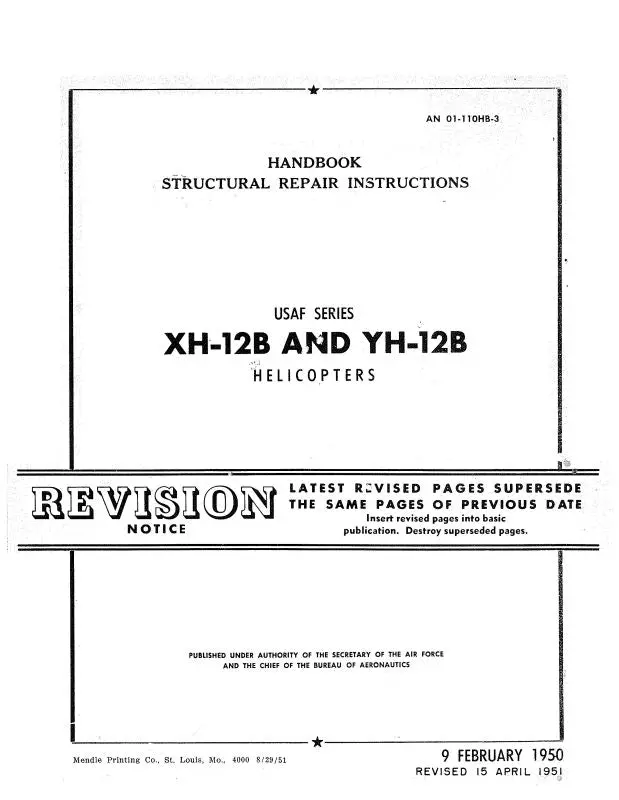 Bell Helicopter Xh-12B & Yh-12B 1950 Structural Repair Instructions Handbook 1