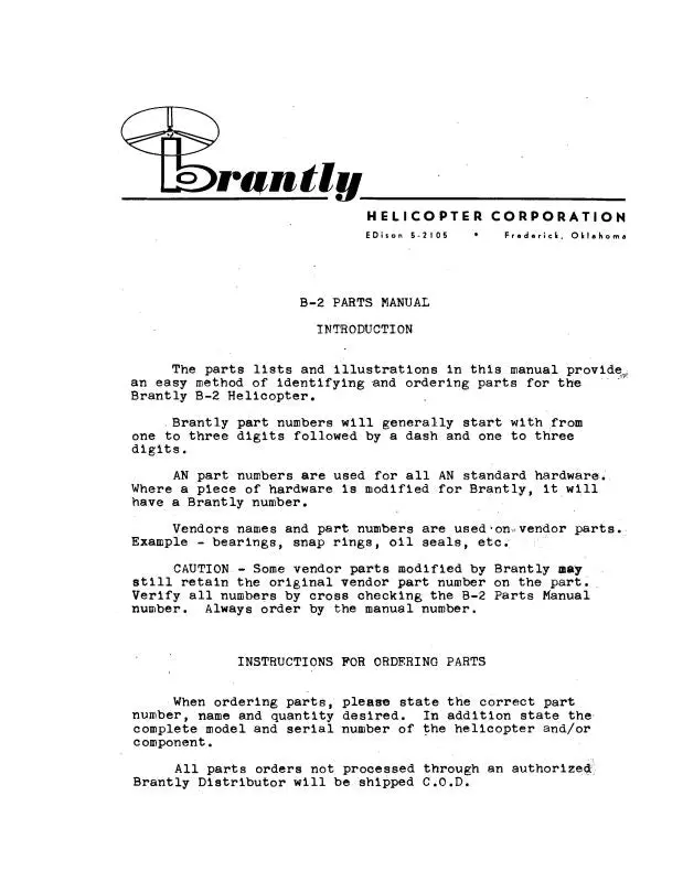Brantly Helicopter Corp. B2 Brantly Parts Manual (Btb2-P-C) 1