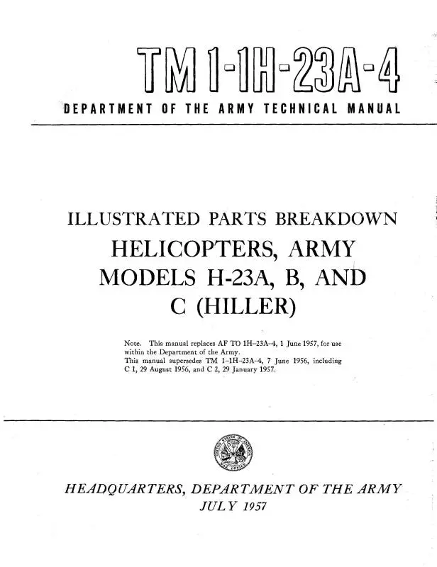 Hiller Helicopters H-23A,B,C 1955 Illustrated Parts Breakdown (Ih-23A-4) 1