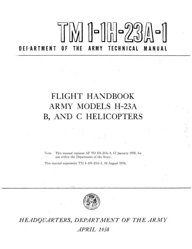 Hiller Helicopters H-23A,B,C 1958 Flight Handbook (1-1H-23A-1) 1