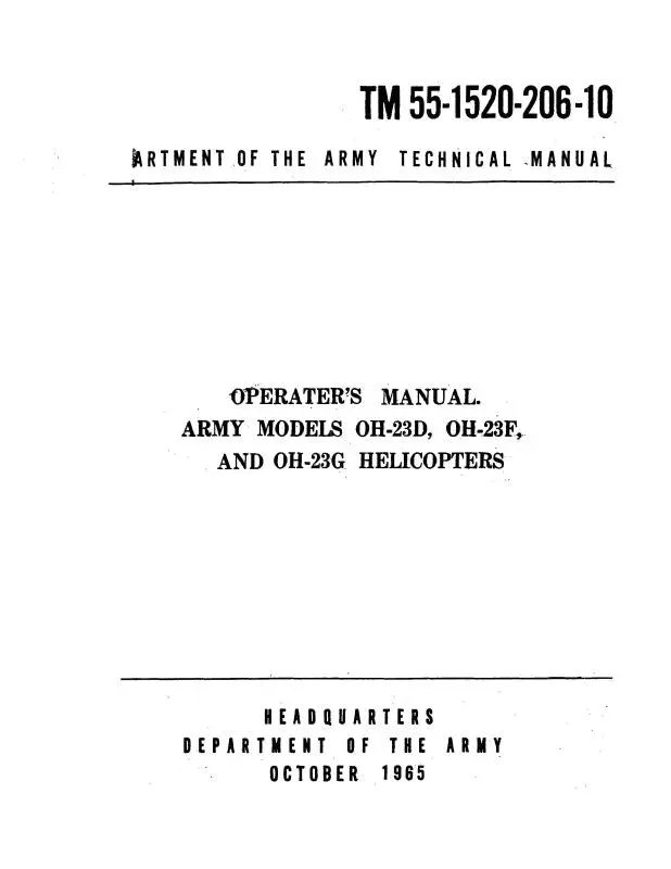 Hiller Helicopters Oh-23D,F,G 1965 Operator's Manual (55-1520-206-10) 1