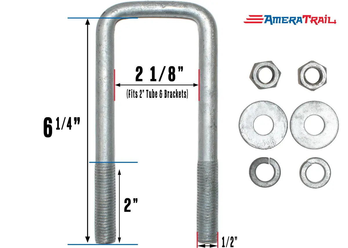 Galvanized U Bolt 2 1/8" X 6 1/4" X 1/2" W/ 2 Flat Washers, 2 Lock Washers, & 2 Nuts 1