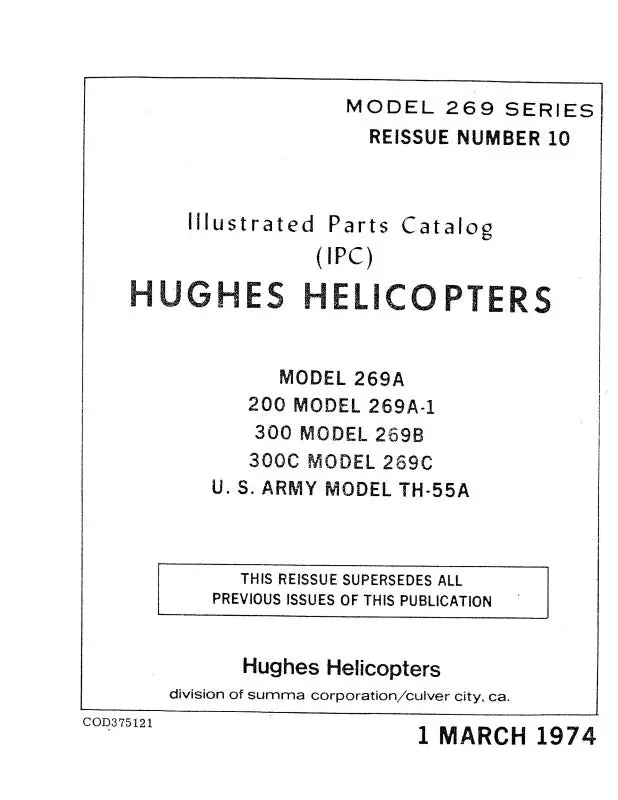 Hughes Helicopters 269A,200,300,300C 1974 Illustrated Parts Catalog (Model-269-Serie) 1