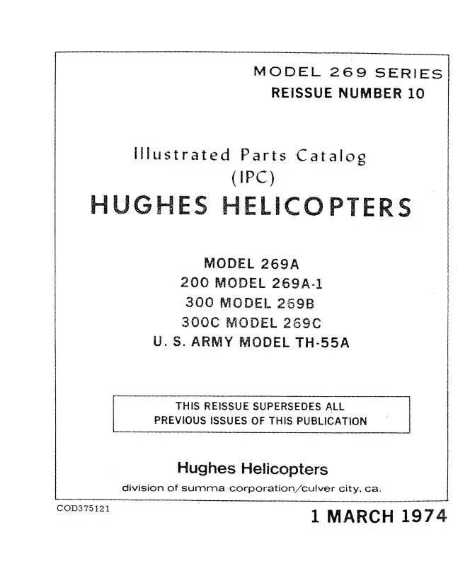 Hughes Helicopters 269 Series Helicopter 1974 Illustrated Parts Catalog (Cod375121) 1