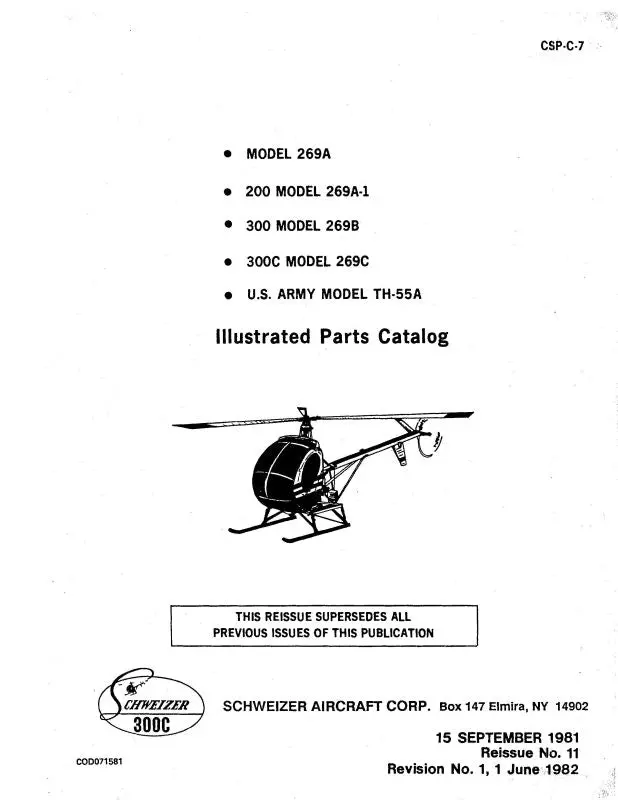 Hughes Helicopters 269A,A-1,B,C,Th-55A Illustrated Parts Catalog (Csp-C-7) 1