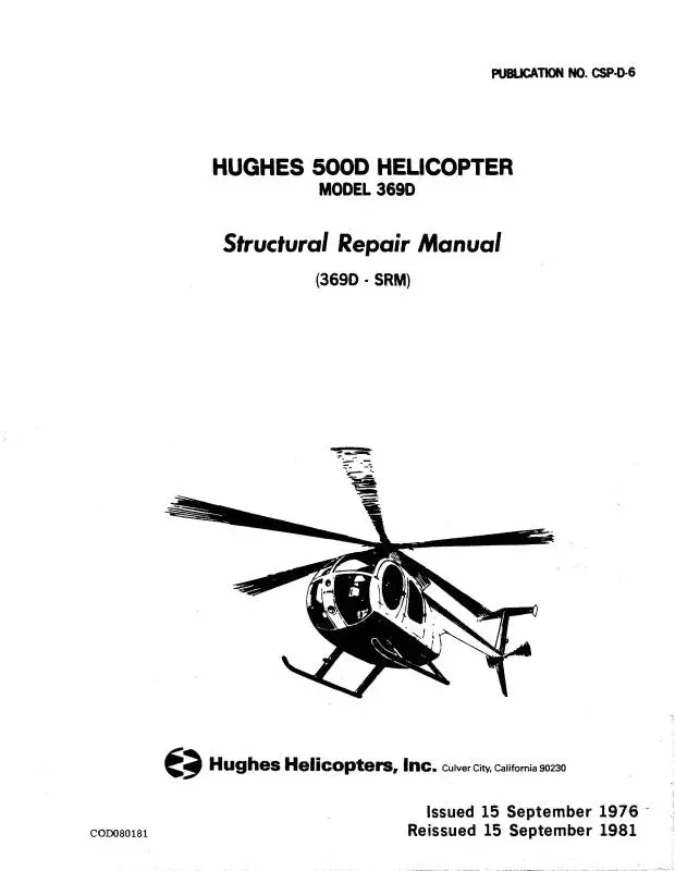 Hughes Helicopters 500D Helicopter Model 369D Structural Repair Manual (Csp-D-6) 1