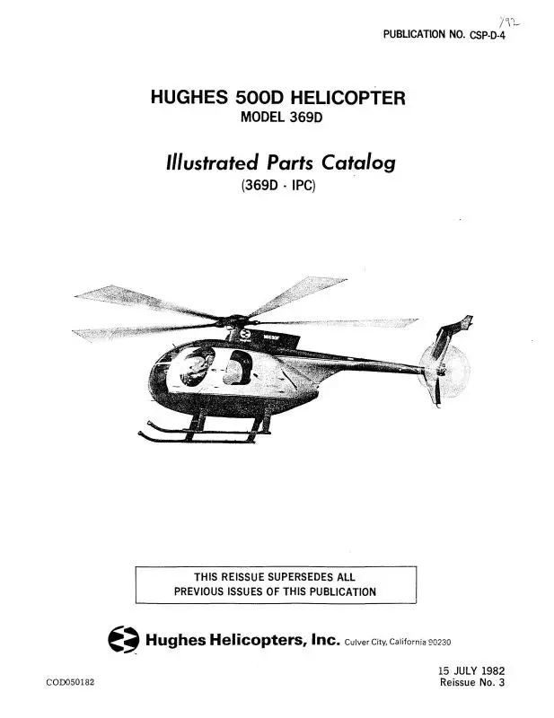 Hughes Helicopters 500D Model 369D 1982 Illustrated Parts Catalog (Csp-D-4) 1