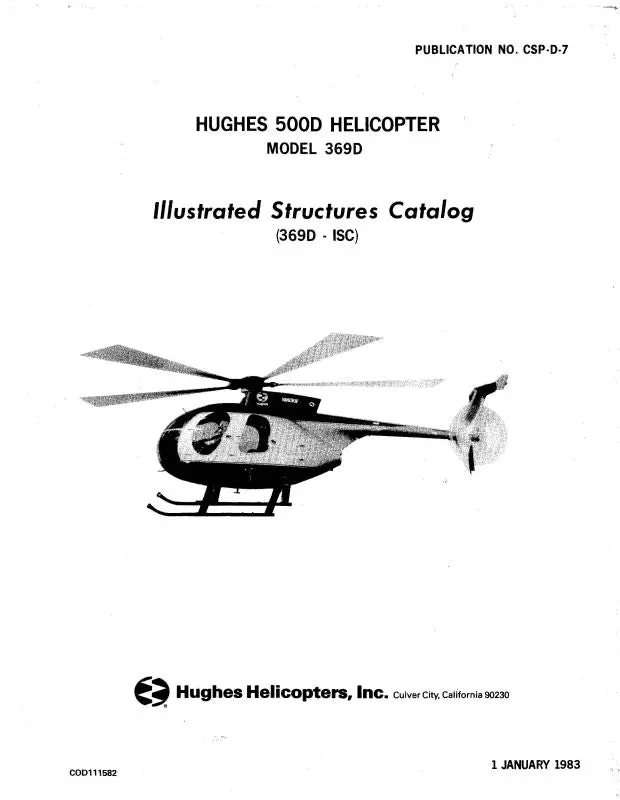 Hughes Helicopters 500D Model 369D 1983 Illustrated Structures Catalog (Csp-D-7) 1