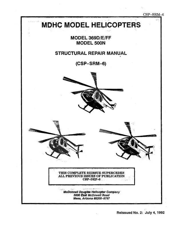Hughes Helicopters 500N Model 369D-E-Ff 1992 Structural Repair Manual (Csp-Srm-6) 1