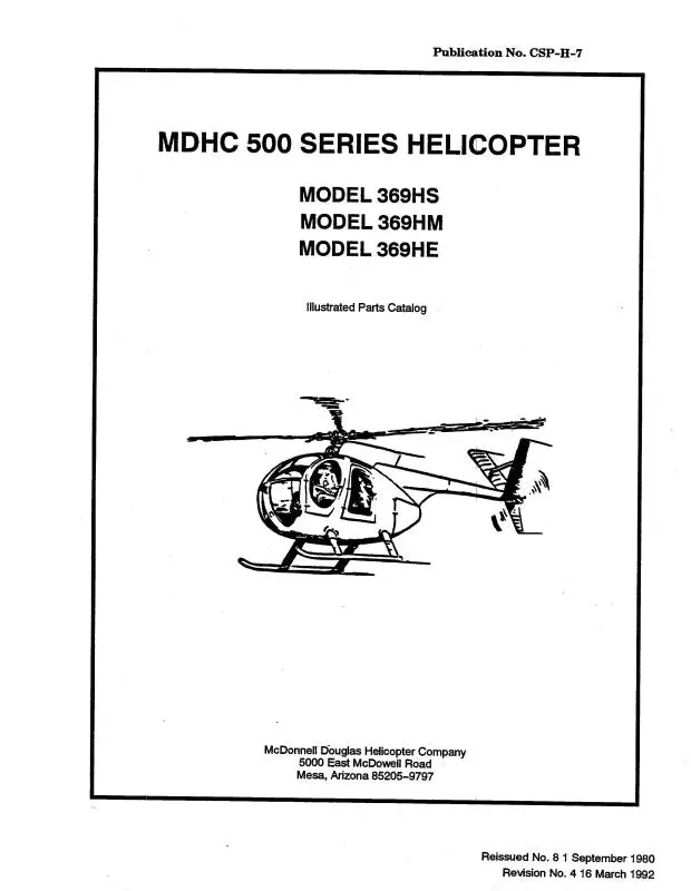 Hughes Helicopters Models 369 Hs,Hm,He 1980 Illustrated Parts Catalog (Csp-H-7) 1
