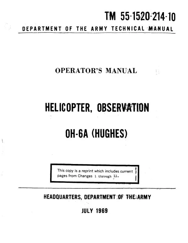 Hughes Helicopters Oh-6A 1969 Operator's Manual (55-1520-214-10) 1