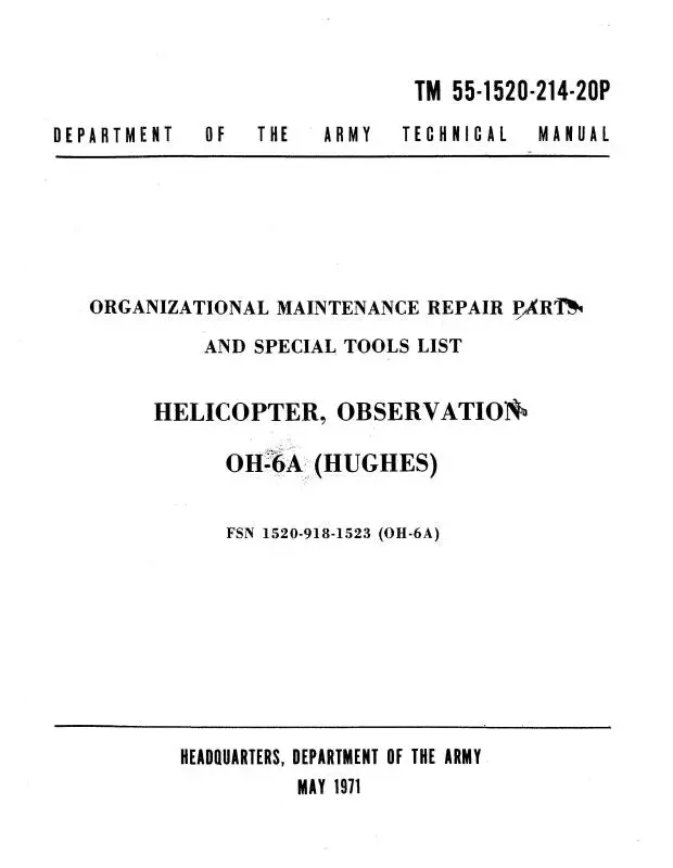 Hughes Helicopters Oh-6A 1971 Maintenance Repair Parts And Special Tools List (55-1520-214-20P) 1