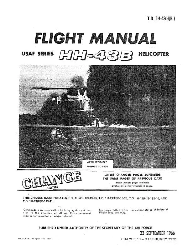 Kaman Helicopters Hh-43B Helicopter 1966 Flight Manual (1H-43(H)B-1) 1