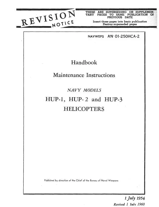 Piasecki Helicopters Hup-1,2, H-25A Helicopter 1954 Maintenance Instruction Handbook (1H-25A-2) 1