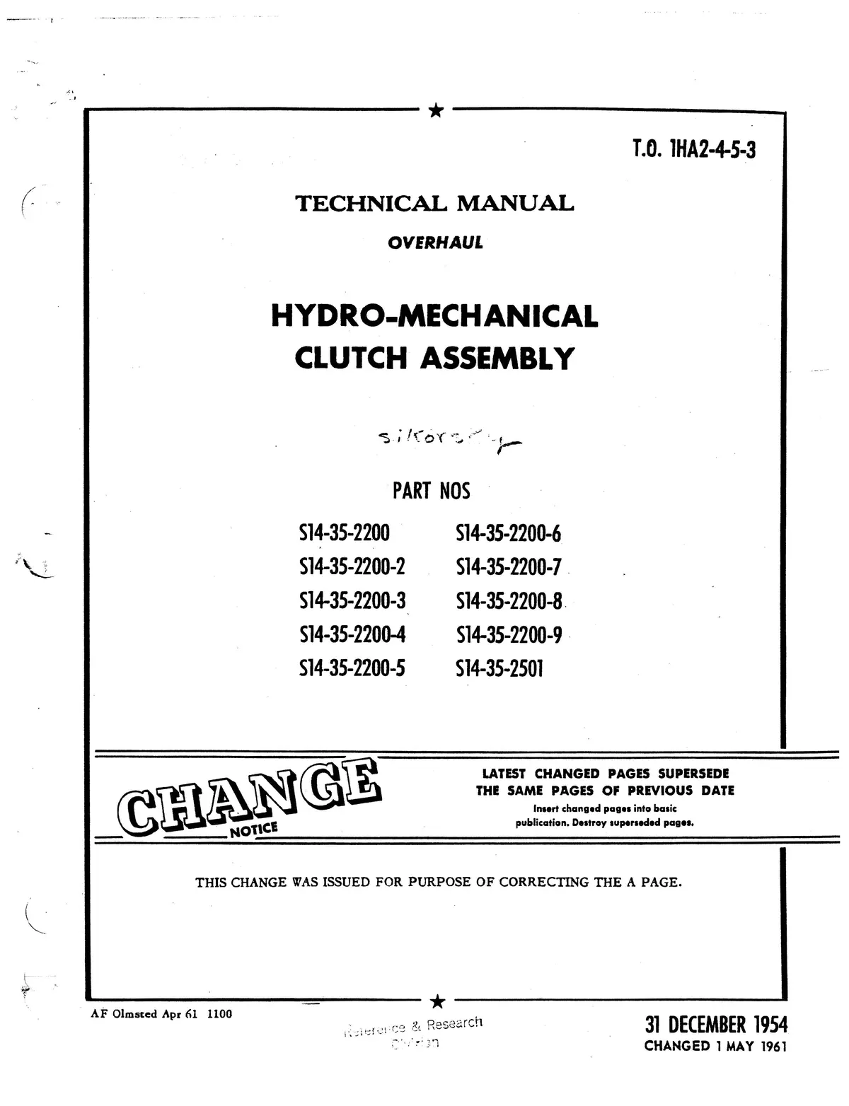 Sikorsky Helicopters Hydro-Mechanical Clutch Assembly Overhaul Manual (1Ha2-4-5-3) 1