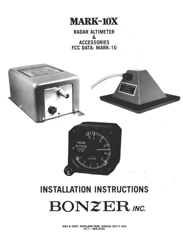 Bonzer Inc Mark-10X Radar Altimeter &Acc. Installation (Bzmark10x-In-C) 1