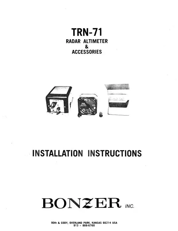 Bonzer Inc Trn-71 Radar Altimeter & Acc. Installation (Trn71) 1