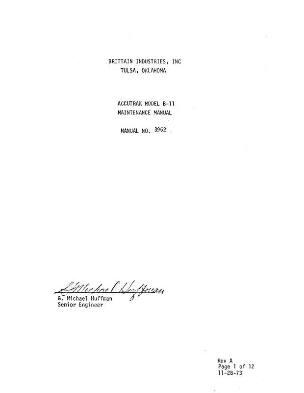 Brittain Industries Accutrak Model B-11 1973 Maintenance Manual (3962) 1