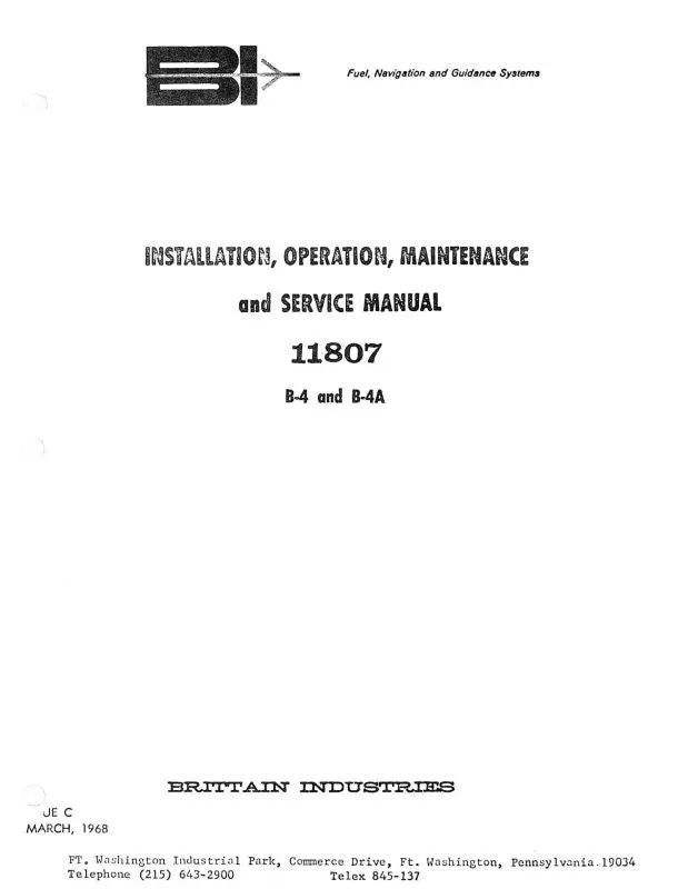 Brittain Industries B-4 & B-4A 1968 Maintenance, Installation, Operation (11807) 1