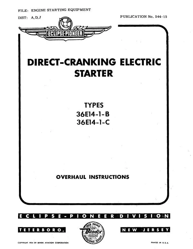 Bendix 36E14-1-B,C Starter Overhaul Instructions (544-15) 1