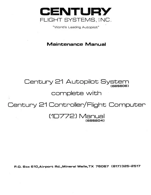 Century Flight Systems 21Autopilot System 1979 Maintenance Manual (68S806) 1