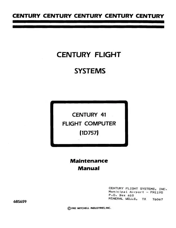 Century Flight Systems Century 41 Flight Computer 1D757 Maintenance Manual (68S659) 1