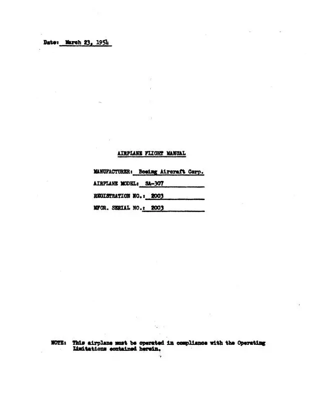 Boeing S-307 Series Aircraft Operating Manual (Bos307-Op-C) 1