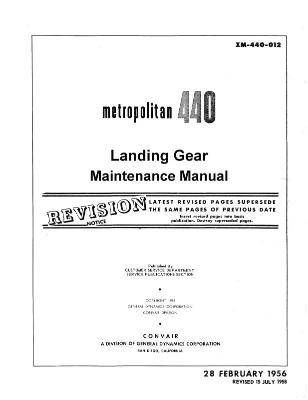 Convair 440 Convair Landing Gear Maintenance Manual (Cn440-M) 1