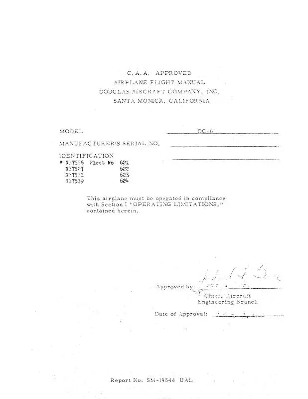 Mcdonnell Douglas Dc-6 C.A.A. Approved Flight Manual (Mcdc6-F-C) 1