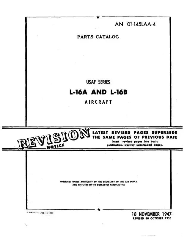 Aeronca L-16A, L-16B 1947 Parts Catalog (01-145Laa-4) 1
