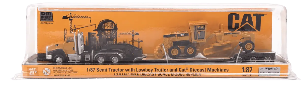 1:87 Cat Ct660 Day Cab Tractor With Lowboy Trailer And Cat 163H Motor Grader, 84414 1